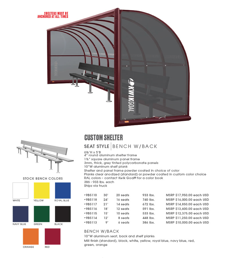 Custom Shelter Seat Style Bench w/Back