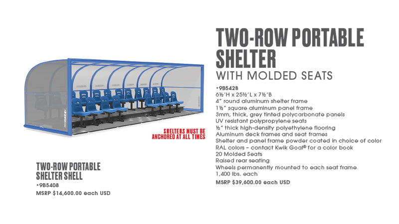 Two Row Portable Shelter With Molded Seats
